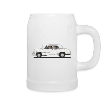 Klassisches Retro-Auto in Schwarz und Weiß - Bierkrug - Weiß - Rechts