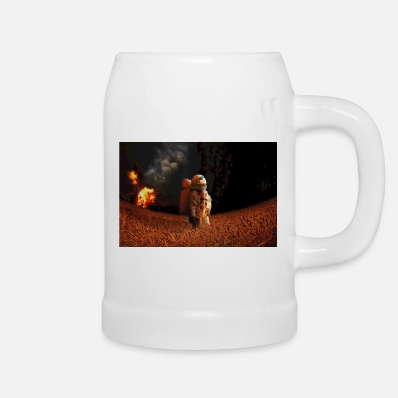 Astronaut on Destroyed Earth - Beer Mug - white