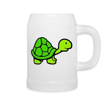 Schildkröte langer Hals lächelt glücklich lustig - Bierkrug - Weiß - Rechts