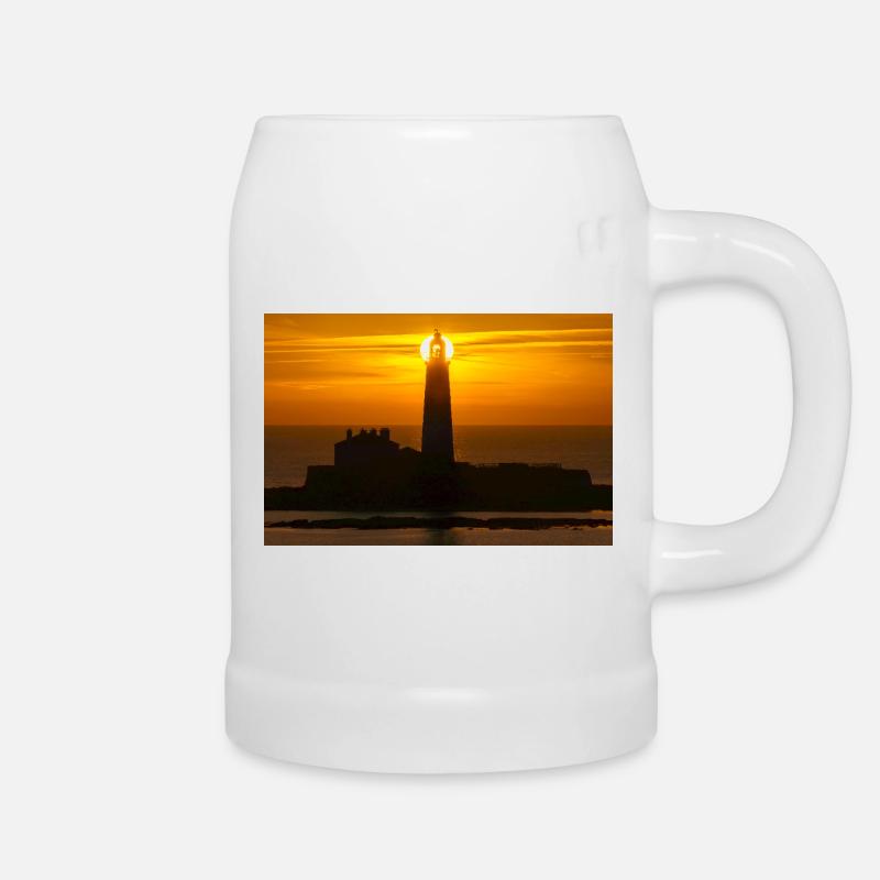 sunrise St Marys Lighthouse - Beer Mug - white