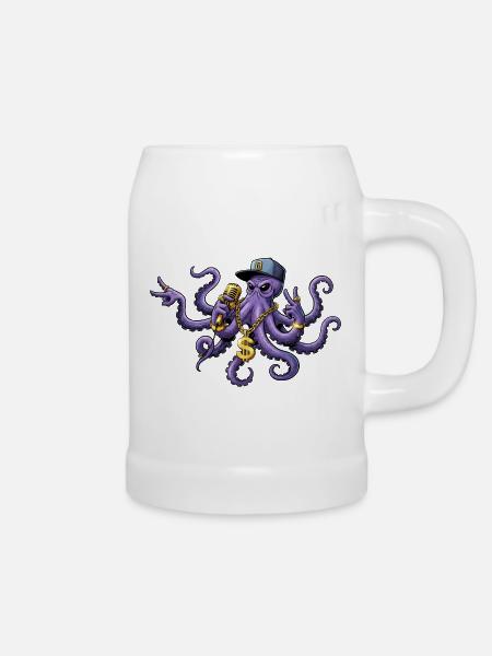 Oktopus Rapper mit Goldkette - Bierkrug - Weiß