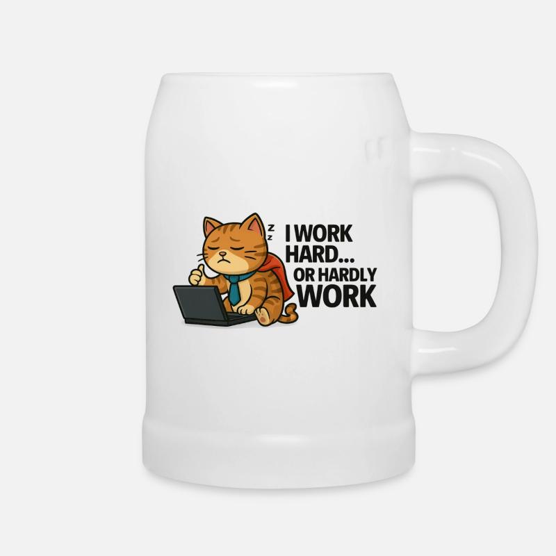 Cat Procrastinator at Work - Beer Mug - white