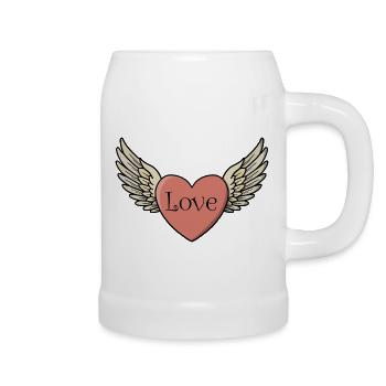 Classic Winged Heart Love Tattoo Style - Beer Mug - white - Right