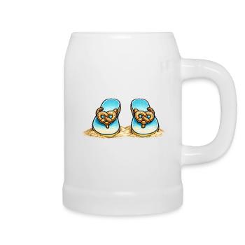 Blue Pretzel Bow Beach Flip Flops - Beer Mug - white - Right
