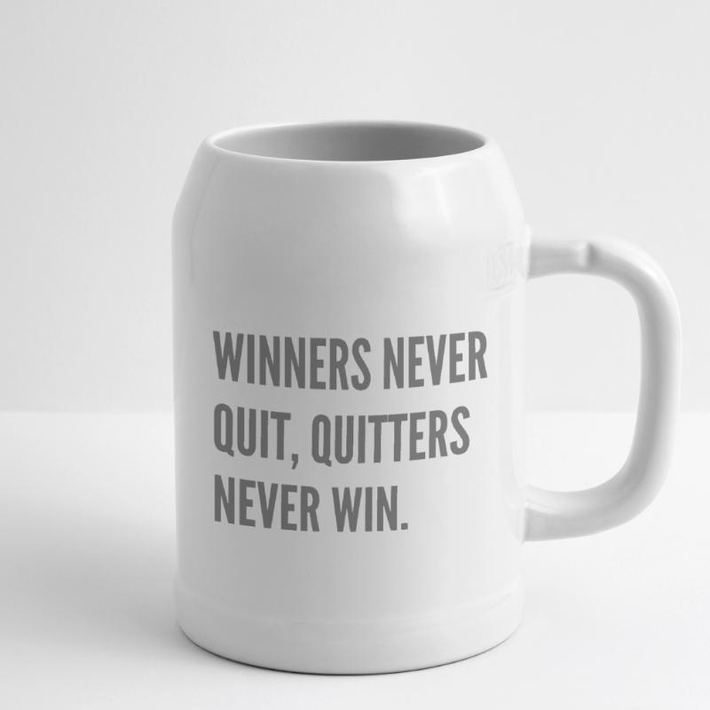Winners never quit, quitters never win. Beer Mug