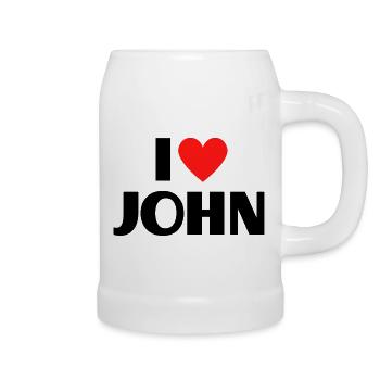 I love John Rotes Herz Liebe Fan Geschenk - Bierkrug - Weiß - Rechts