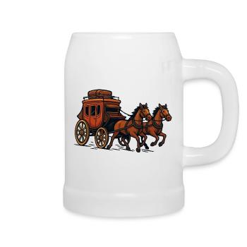 Pferdewagen Kutsche Szene - Bierkrug - Weiß - Rechts