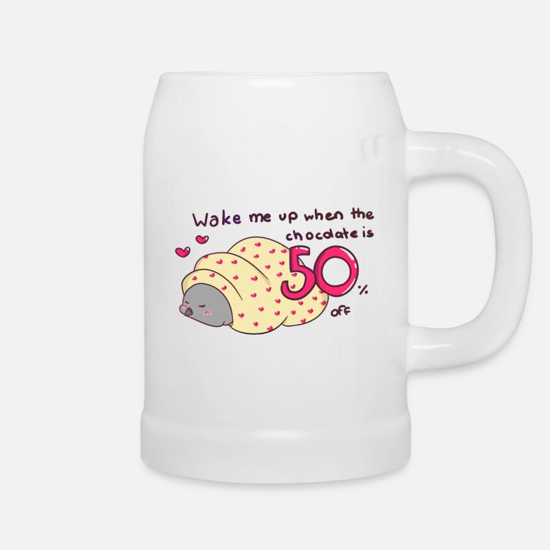 Wake me up when the chocolate is 50% off - Beer Mug - white