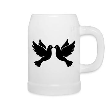 Hochzeitstauben – Schwarze und Weiße Turteltauben - Bierkrug - Weiß - Rechts