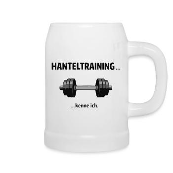 Hanteltraining… kenne ich – Lustiger Fitness Spruc - Bierkrug - Weiß - Rechts