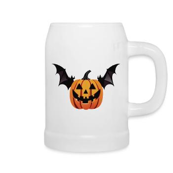 Scary bat pumpkin head with wings - Beer Mug - white - Right