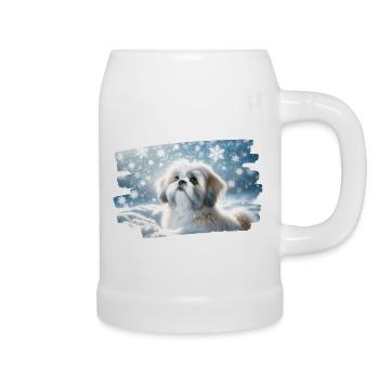 Winter Dream with a Cute Shih Tzu in the Snow - Beer Mug - white - Right