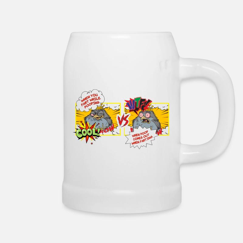 Vogelwitz: Fäkal-Showdown Cartoon - Bierkrug - Weiß