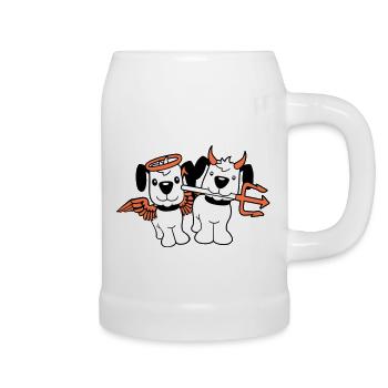 2 Hunde Engel Teufel Satan Himmel Hölle Gewissen - Bierkrug - Weiß - Rechts