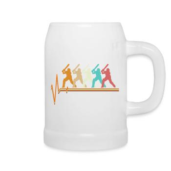 Cricket Heartbeat Retro Batsman Pulse Slogan - Beer Mug - white - Right