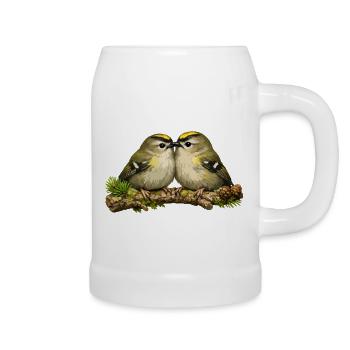 Goldcrests on twig - illustration - Beer Mug - white - Right