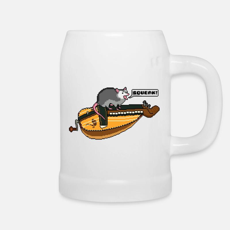 Opossum Pixelart auf Drehleier - Bierkrug - Weiß