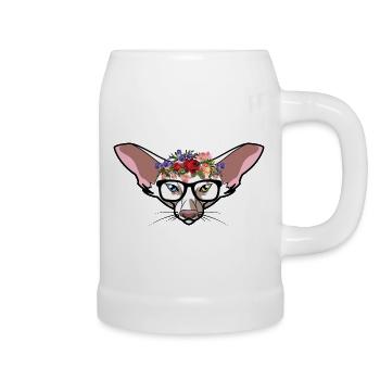 Oriental Shorthair Flower Crown Funny Cat Mom - Beer Mug - white - Right