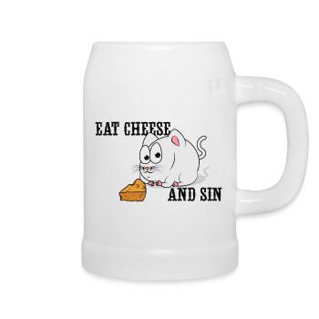 Eat Cheese And Sin - Beer Mug - white - Right