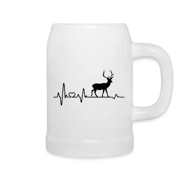 Herzschlag Hirsch EKG Rothirsch - Bierkrug - Weiß - Rechts