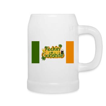 "Feckin' Gobshite" Ireland Flag, Irish Insult - Beer Mug - white - Right