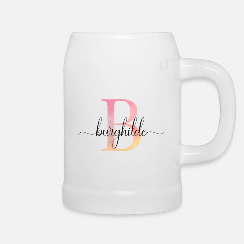 B | Monogramme | Nom | BurghildeAquarelle - Chope en céramique - blanc