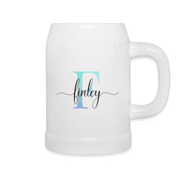 E| Monogramm | Name | Finley | Watercolor - Bierkrug - Weiß - Rechts
