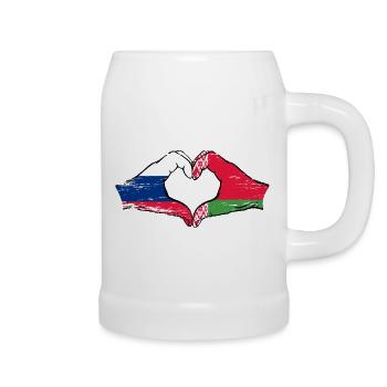 Russia Belarus Flag Hands Heart Shape Used - Beer Mug - white - Right