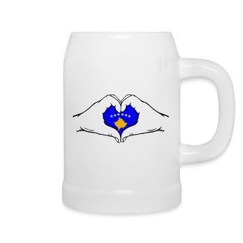 Kosovo Flag Hands Heart Shape - Beer Mug - white - Right