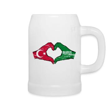 Turkey Saudi Arabia Flag Hands Heart Shape Used - Beer Mug - white - Right