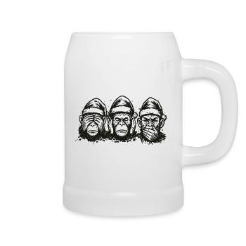 Drei Affen - Weihnachtsmützen - Bierkrug - Weiß - Rechts
