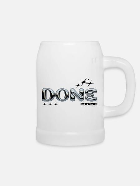Chrome Blasenbuchstaben DONE - Bierkrug - Weiß