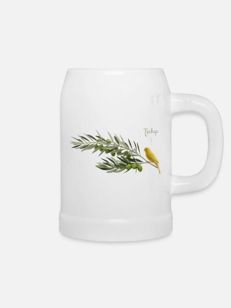 Vogel im Olivenzweig - Bierkrug - Weiß