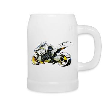 Motorrad als Rennmaschine im Zukunftsszenario - Bierkrug - Weiß - Rechts