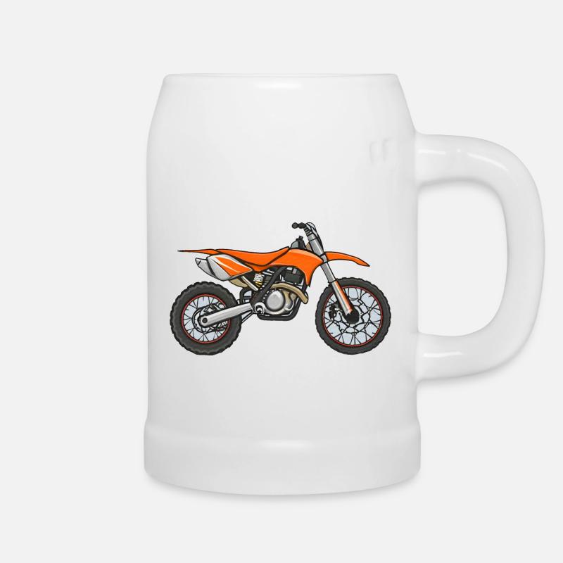 Orange Motocross Motorrad - Bierkrug - Weiß