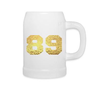Numéro 89 paillettes doré - 89e anniversaire - Chope en céramique - blanc - Droite
