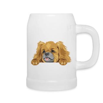Lugpender Pekinese Hund - Bierkrug - Weiß - Rechts