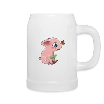 Schwein mit Schmetterling - Bierkrug - Weiß - Rechts