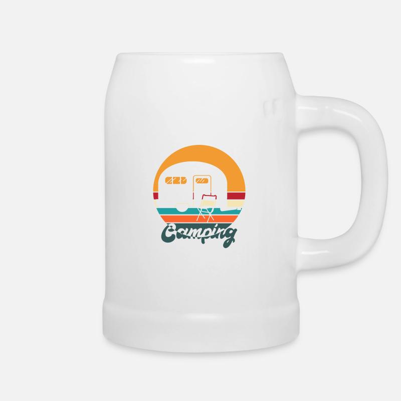 Camping Wohnwagen Geschenk Vintage Retro - Bierkrug - Weiß