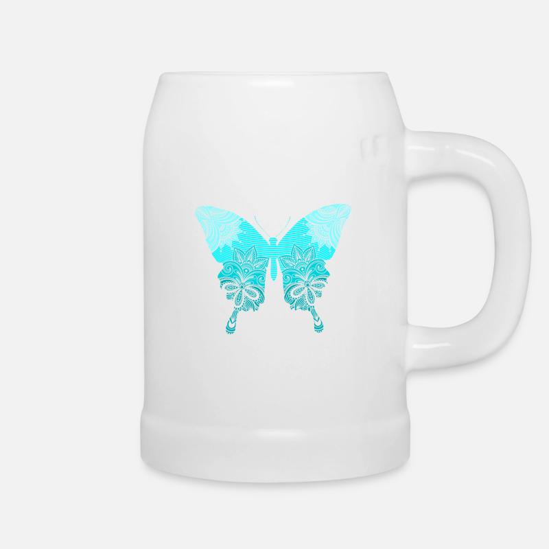 Blauer Mandala Schmetterling Butterfly - Bierkrug - Weiß