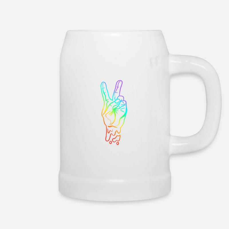 Frieden Peace Handzeichen Regenbogen Farben - Bierkrug - Weiß
