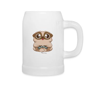 Süßer Gaming Mops Hund mit Gaming Controller - Bierkrug - Weiß - Rechts