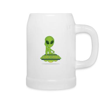 Alien mit Mittelfinger Stinkefinger Fick dich - Bierkrug - Weiß - Rechts