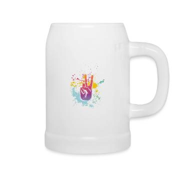 Buntes Peace Frieden Victory Hand Handzeichen - Bierkrug - Weiß - Rechts