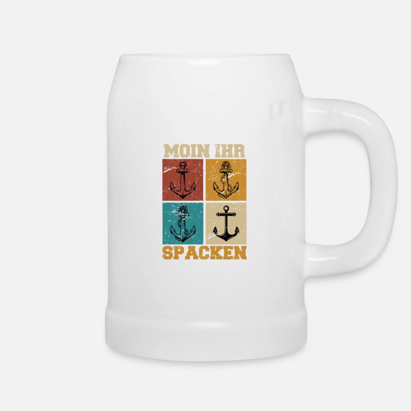 Vintage Boot Geschenk Segler Spruch Moin Spacken - Bierkrug - Weiß