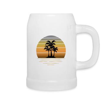 Holiday dreams: sun palm trees sandy beach - Beer Mug - white - Right