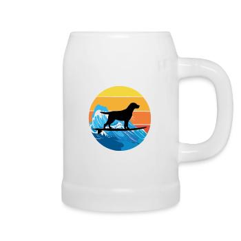 Labrador Retriever Dog Surfing Vintage Retro Sea - Beer Mug - white - Right