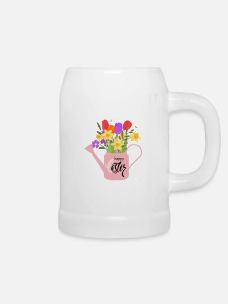 Happy Easter | Gießkanne mit Osterglocken - Bierkrug - Weiß