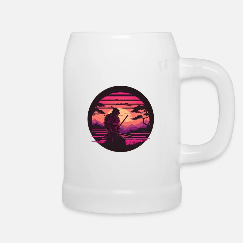 Synthwave Samurai with katana - Bierkrug - Weiß