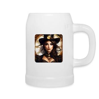 Sexy Steampunk Girl mit Hut und Uhr - Bierkrug - Weiß - Rechts
